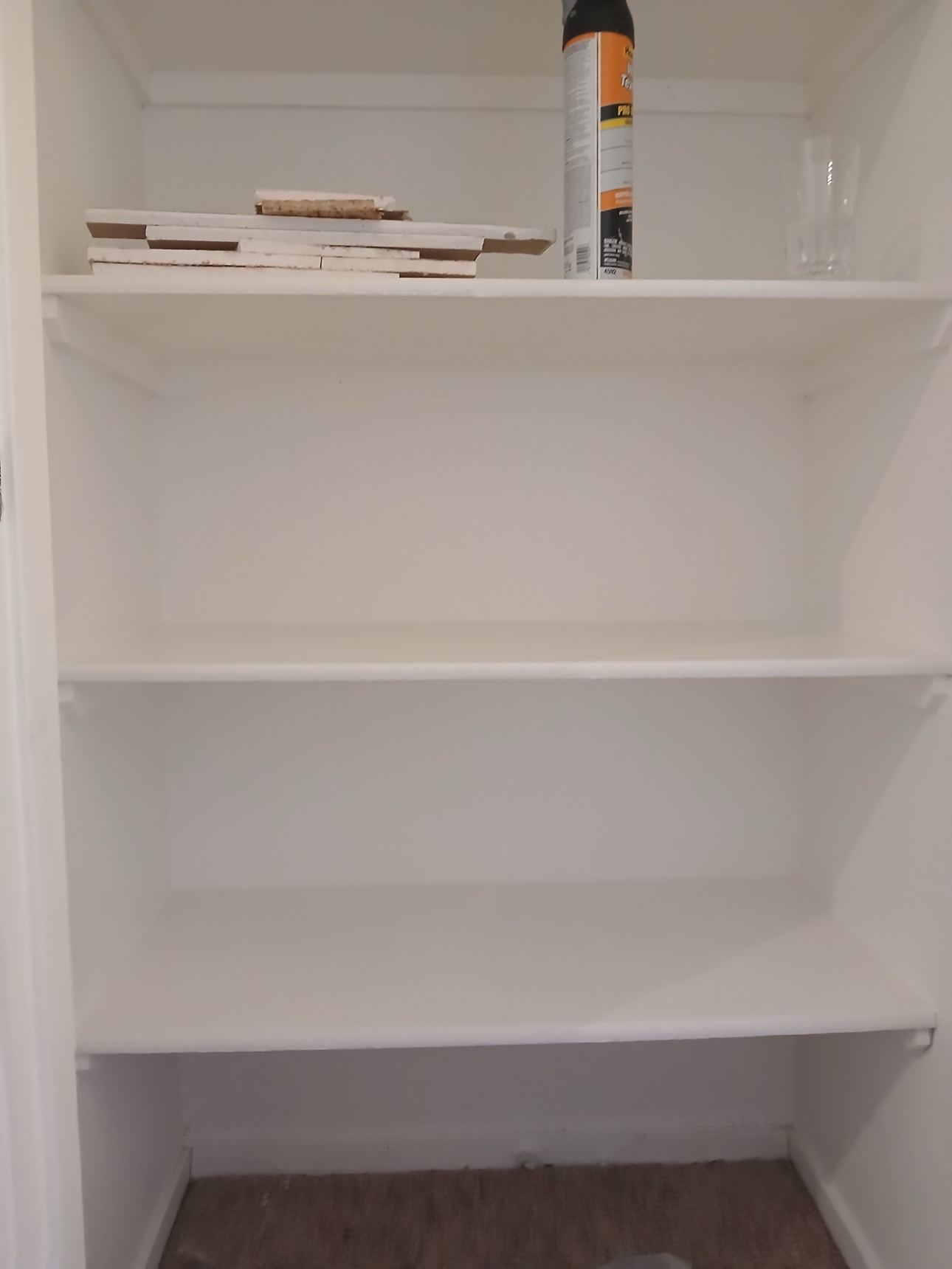 Pantry with new drywall finished and freshly painted